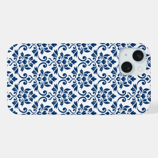 Feuille Damask Pattern bleu foncé sur blanc (Verso Horizontal)