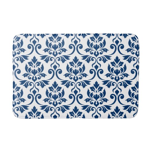 Feuille Damask Pattern Dark Blue op White Badmat (Voorkant)
