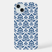 Feuille Damask Pattern Dark Blue op White iPhone Hoesje (Achterkant)
