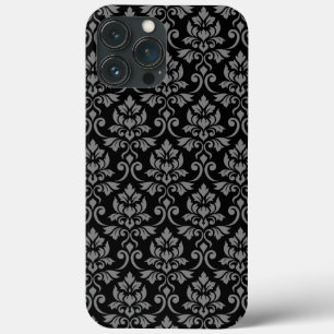 Feuille Damask Pattern Grey op Black iPhone 13 Pro Max Hoesje