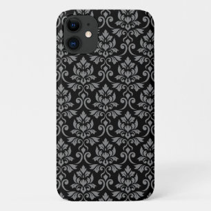 Feuille Damask Pattern Grey op Black iPhone 11 Hoesje