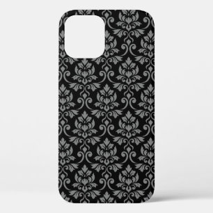 Feuille Damask Pattern Grey op Black iPhone 12 Pro Hoesje