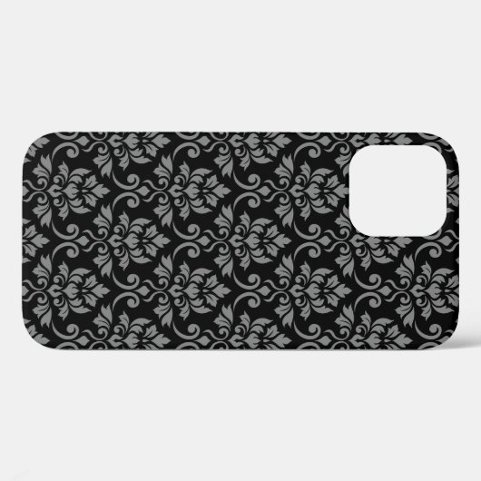 Feuille Damask Pattern Grey op Black Case-Mate iPhone Case (Achterkant (horizontaal))
