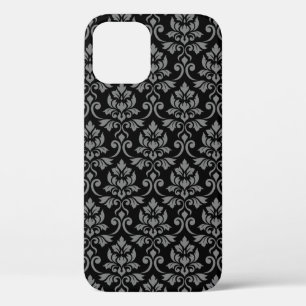 Feuille Damask Pattern Grey op Black iPhone 12 Hoesje