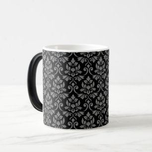 Feuille Damask Pattern Grey op Black Magische Mok