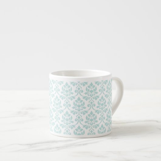 Feuille Damask Pattern Light Blauwgroen op White Espresso Kop (Voorkant rechts)