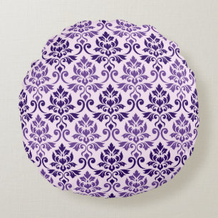 Feuille Damask Pattern Purples op Roze Rond Kussen