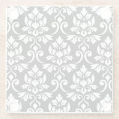 Feuille Damask Pattern White op Black Glazen Onderzetter (Achterkant)