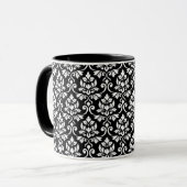 Feuille Damask Pattern White op Black Mok (Voorkant links)