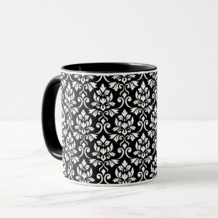 Feuille Damask Pattern White op Black Mok