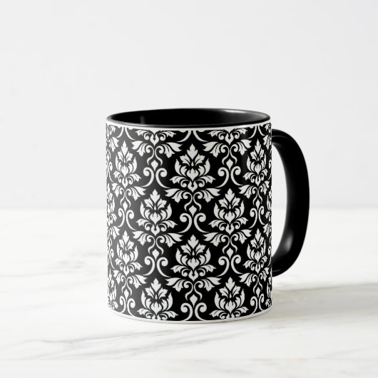 Feuille Damask Pattern White op Black Mok (Voorkant rechts)