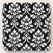Feuille Damask Pattern White op Black Onderzetter (Voorkant)