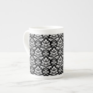 Feuille Damask Pattern White op Black Porselein Kop