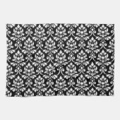 Feuille Damask Pattern White op Black Theedoek (Horizontaal)