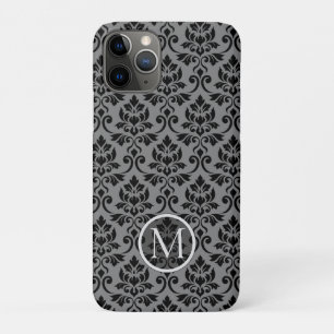 Feuille Damask Ptn Black op Grey (op maat gemaakt) iPhone 11 Pro Hoesje