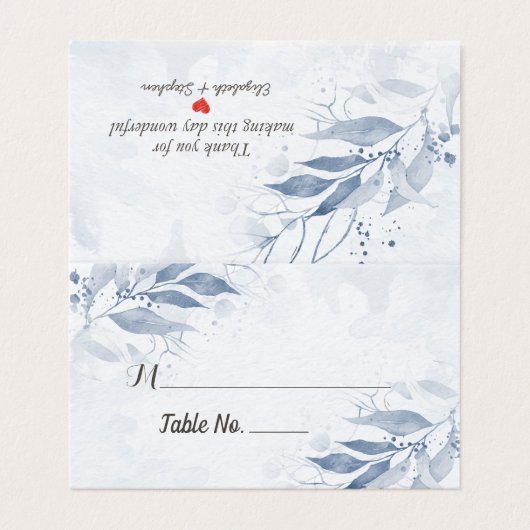 Feuille d'aquarelle bleu Numéro de table Mariage E (Outside Unfolded)