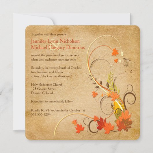 Feuille d'automne abstrait, faire-part de mariage (Dos)