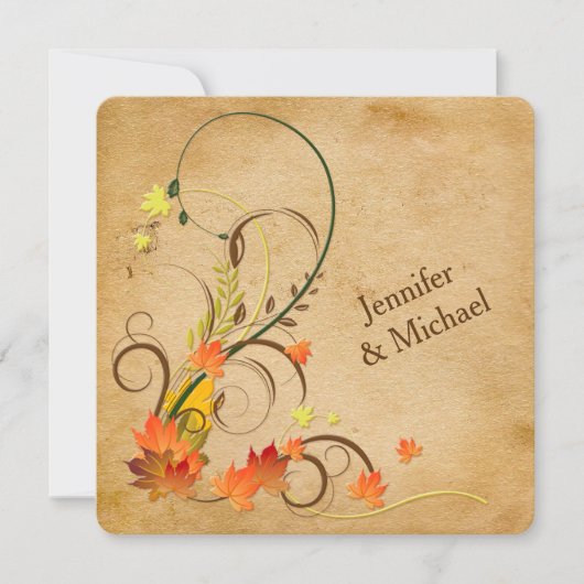 Feuille d'automne abstrait, faire-part de mariage (Devant)