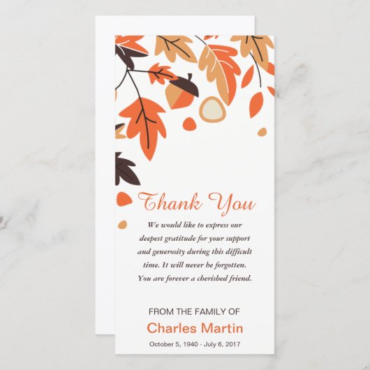 Feuille d'automne commémoratif de Merci de (Devant / Derrière)