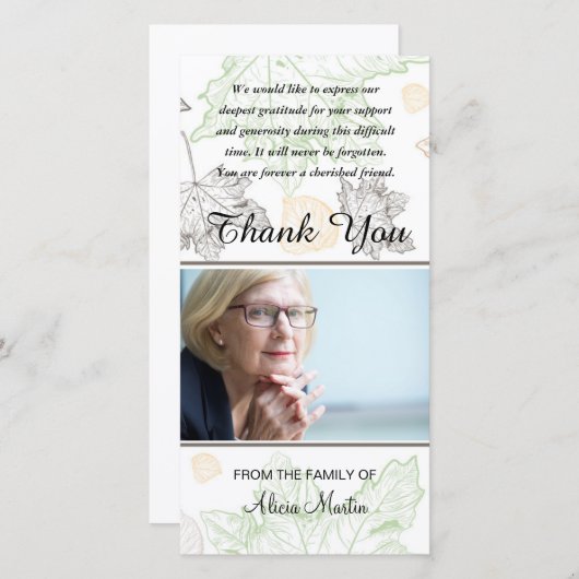 Feuille d'automne commémoratif de Merci de (Devant / Derrière)