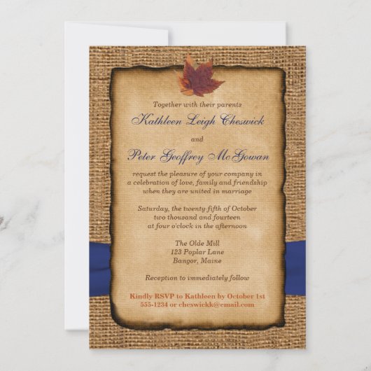 Feuille d'automne, invitation 2 de mariage de (Dos)