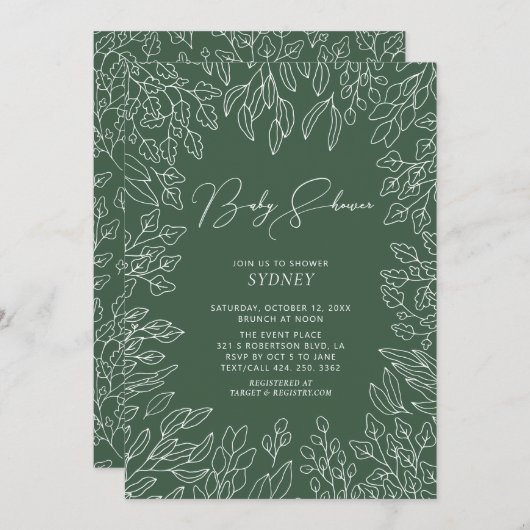 Feuille d'automne | Invitation au Baby shower neut (Devant / Derrière)