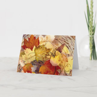 Feuille d'automne sur la carte de voeux de
