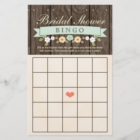Feuille de bingo du Wedding shower nuptial rustiqu (Devant)