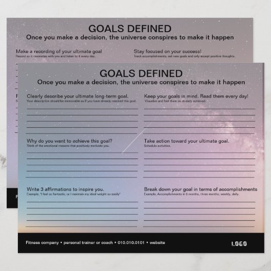 Feuille de calcul des objectifs définis (Devant / Derrière)