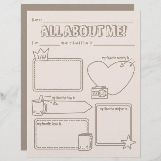 Feuille de calcul Simple All About Me (Devant / Derrière)