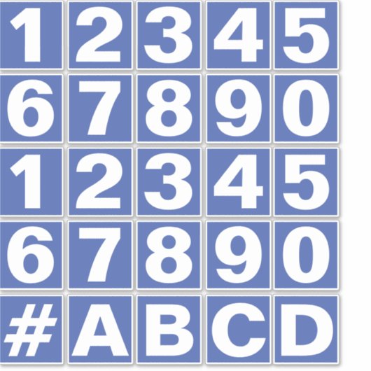 Feuille de chiffres en Stickers Bleu et Blanc (Devant)