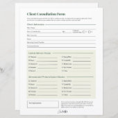 Feuille de consultation du client (Devant / Derrière)