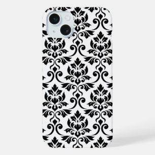 Feuille de Damas grand motif noir sur blanc