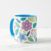 Feuille de fleurs Imprimer Mug café bleu moderne (Devant gauche)