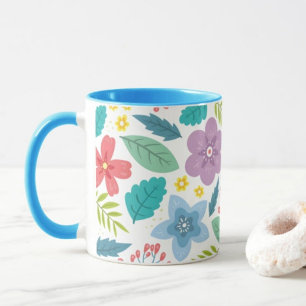Feuille de fleurs Imprimer Mug café bleu moderne
