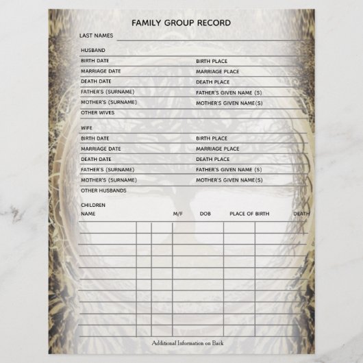 Feuille de groupe Ancêtres généalogique de l'arbre (Devant)