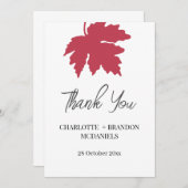 Feuille de Maple Rouge Automne Mariage Merci  (Devant / Derrière)