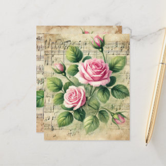 Feuille de musique vintage rose et vert Rose