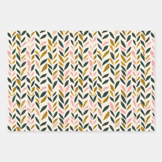 Feuille de Noël Vert ivoire Or rose (Devant)