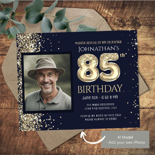 Feuille de papier avec ballon en or pour 85e anniv