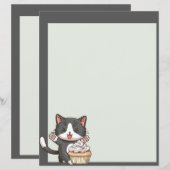 Feuille de papier avec chat gris mignon et cupcake (Devant / Derrière)