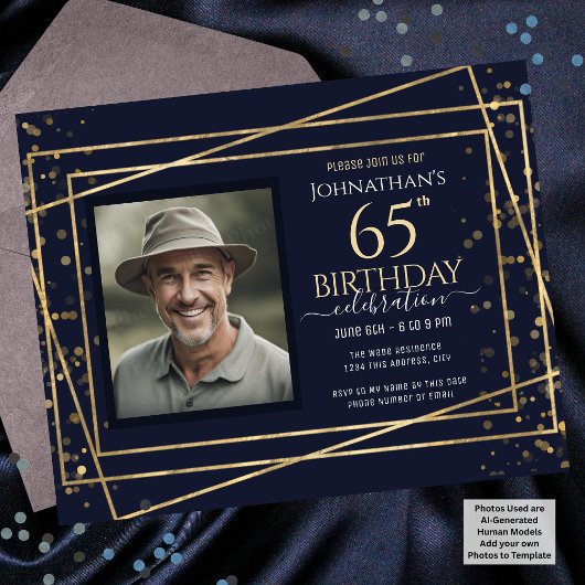 Feuille de papier bleu or pour 65e anniversaire