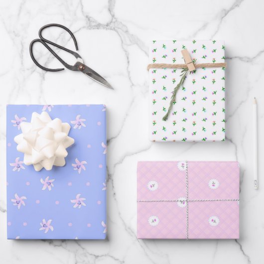 FEUILLE DE PAPIER CADEAU リリー&菊+野ばら+野ばら&チェック (Recto)
