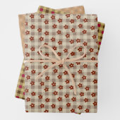 FEUILLE DE PAPIER CADEAU 花&チェック(ブラウン) +ギンガムチェック         (En situation)