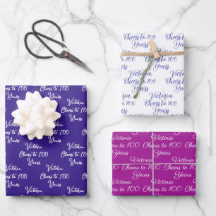 Feuille De Papier Cadeau 100 ans Purple Magenta 100e anniversaire