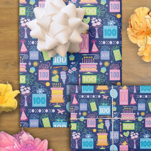 Feuille De Papier Cadeau 100e anniversaire gâteau présente Ballons Bleu