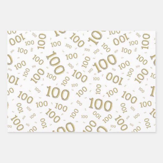 Feuille De Papier Cadeau 100e anniversaire Gold and White Number Motif 100 (Devant 2)