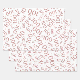 Feuille De Papier Cadeau 100e anniversaire Nombre rose et blanc Motif 100