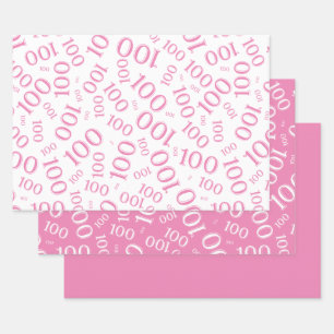 Feuille De Papier Cadeau 100e anniversaire Nombre rose et blanc Motif 100