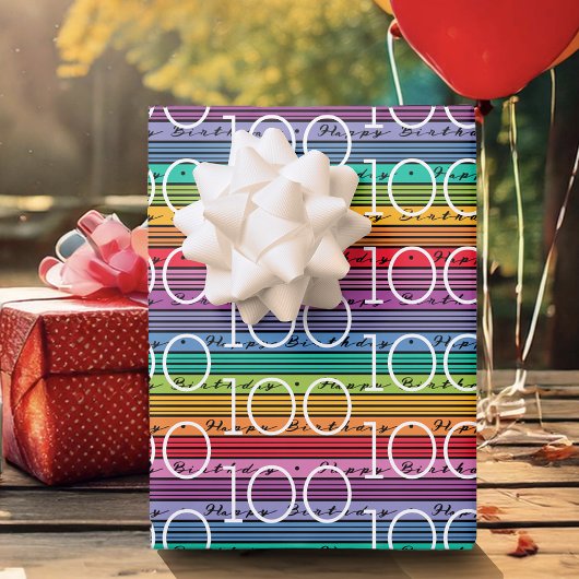 Feuille De Papier Cadeau 100e anniversaire Rainbow Stripes